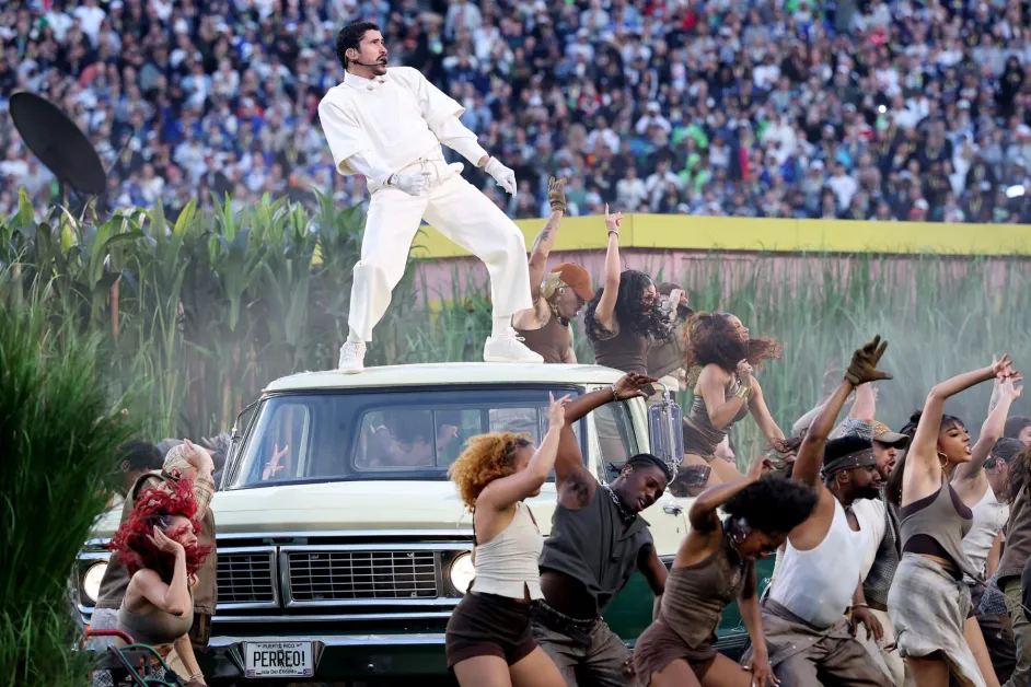 Bad Bunny performing at the Super  Bowl Half Time show